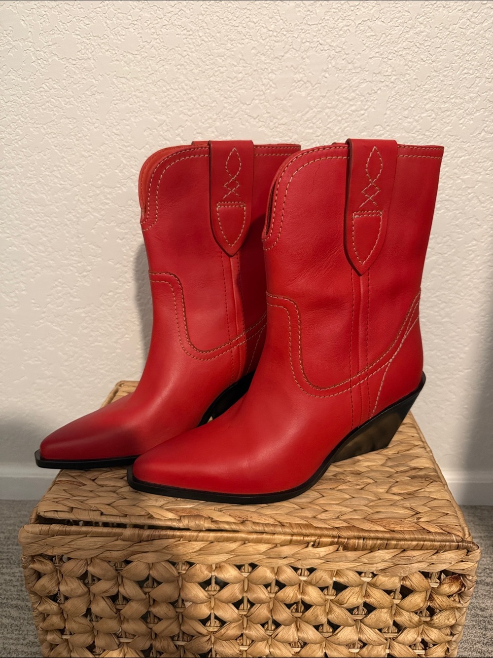 Free People Pitchfork Red Leather Western Boots